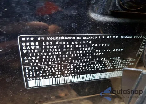 2022 Volkswagen Taos Se из США, поврежденный, VIN 3VVSX7B25NM070563